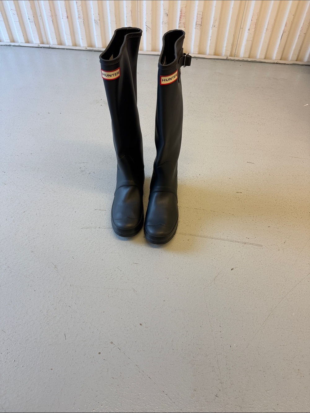 Hunter Black Tall Rubber Rain Boots with Side Buckle